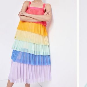 Anthropologie rainbow tiered tulle midi dress